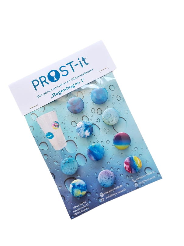 PROST-it Glasmarkierer Set "Regenbogen I" für Gläser oder Flaschen