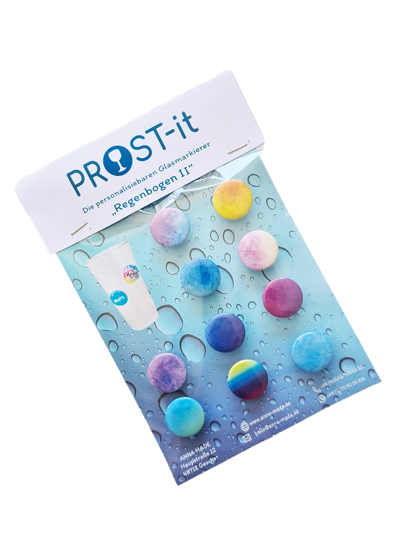 PROST-it Glasmarkierer Set "Regenbogen II" für Gläser oder Flaschen